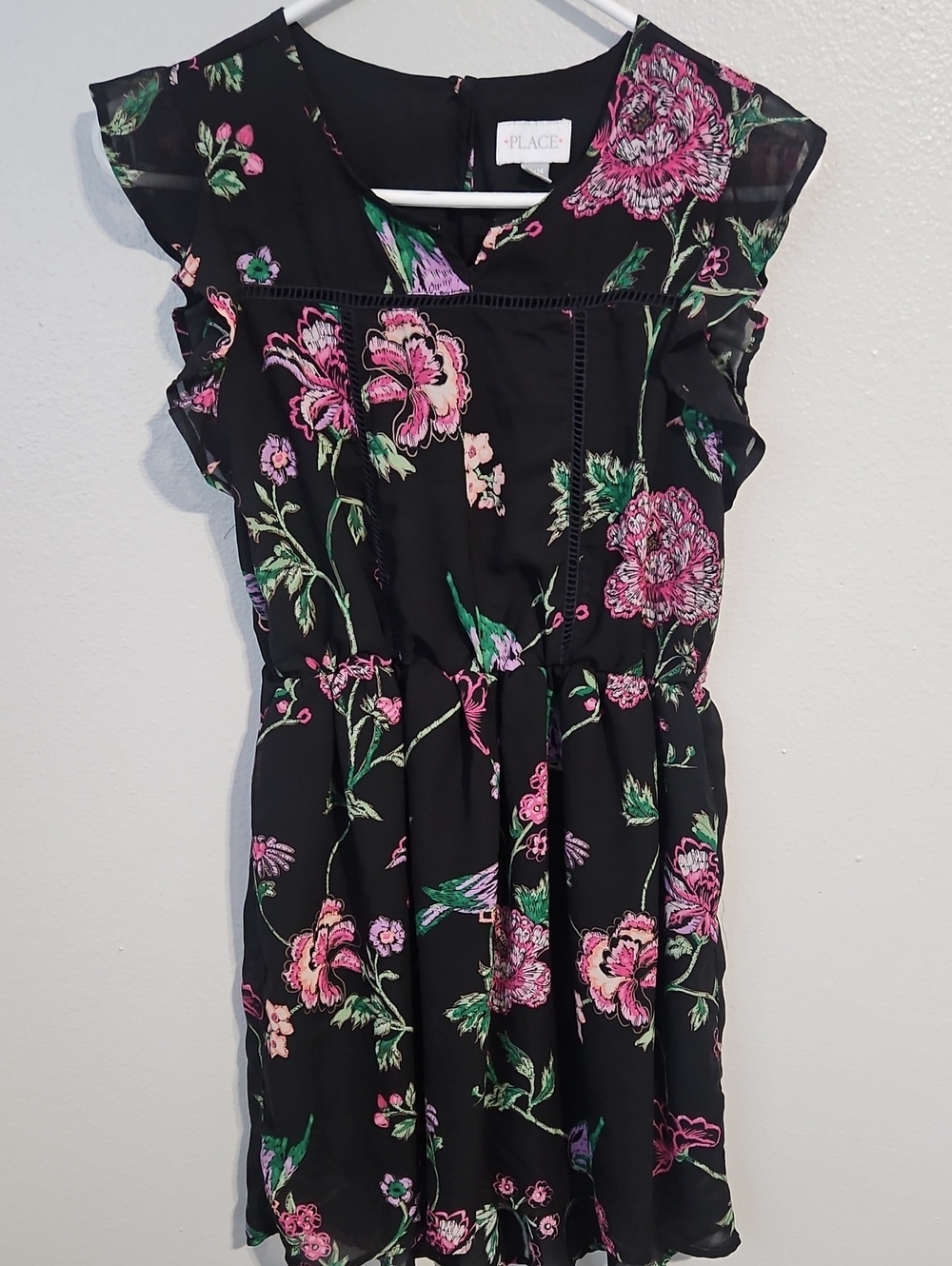 Place Black Dress with Pink Floral Accents